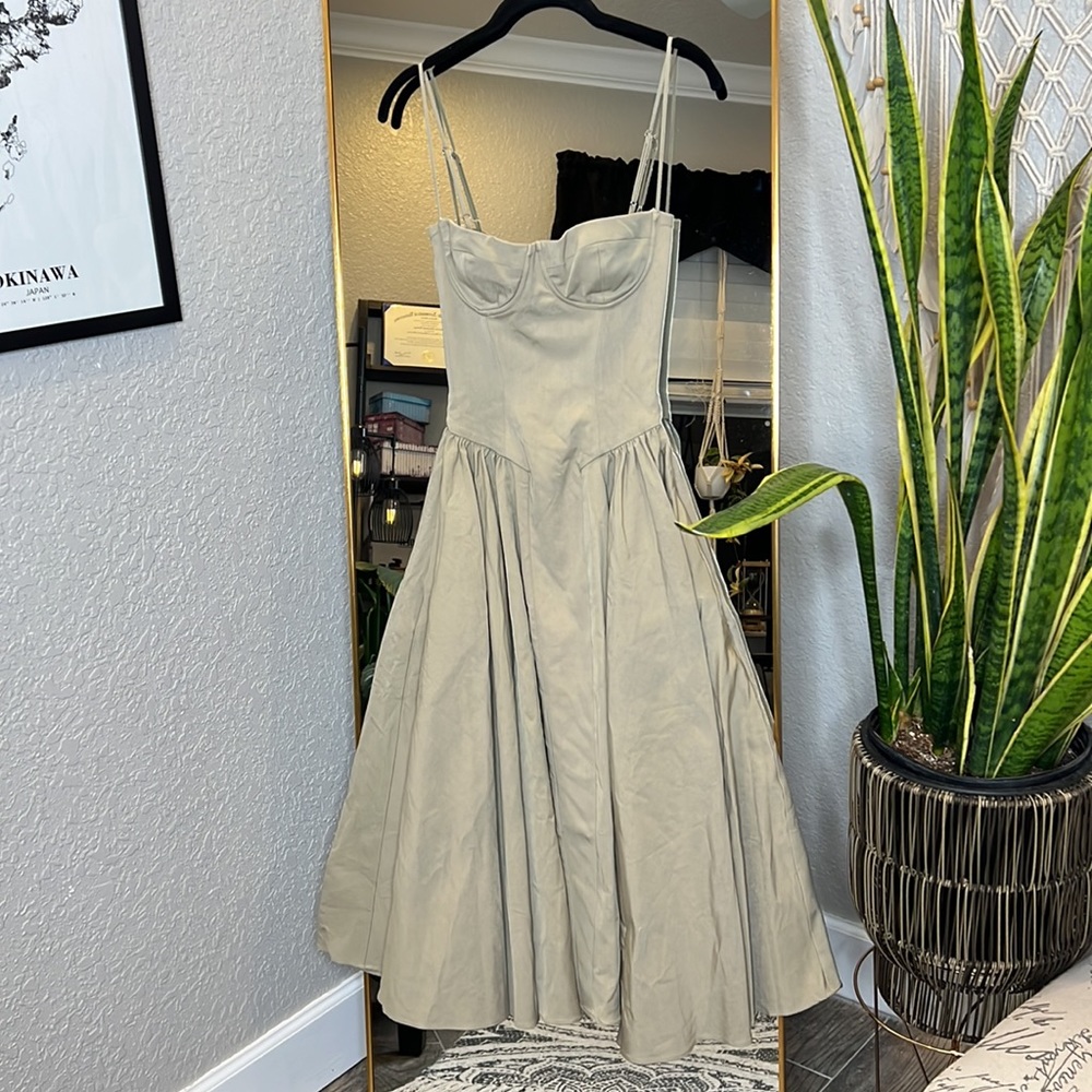 HOUSE OF CB 'Samaria' Taupe Corset Midi Sun Dress NWOT - Picture 12 of 16